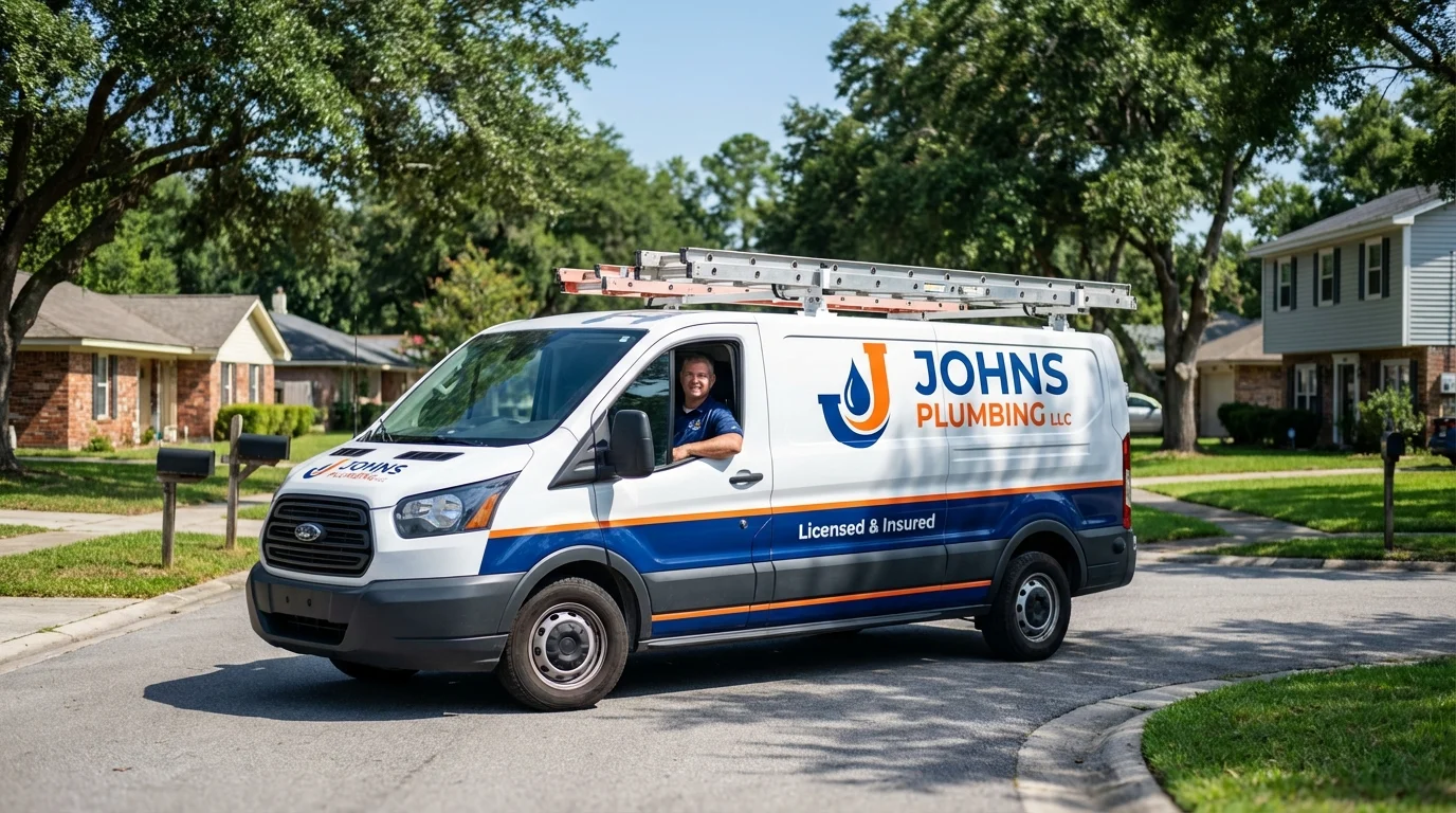 Johns Plumbing LLC service van in Whitinsville, MA