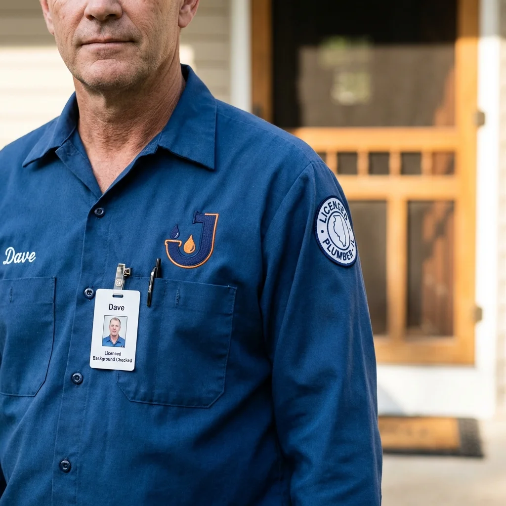 Licensed plumber showing ID badge in Whitinsville, MA