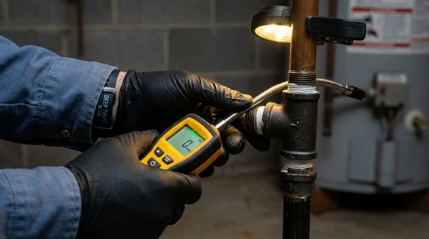 Gas leak detection with electronic sniffer by Johns Plumbing LLC in Whitinsville
