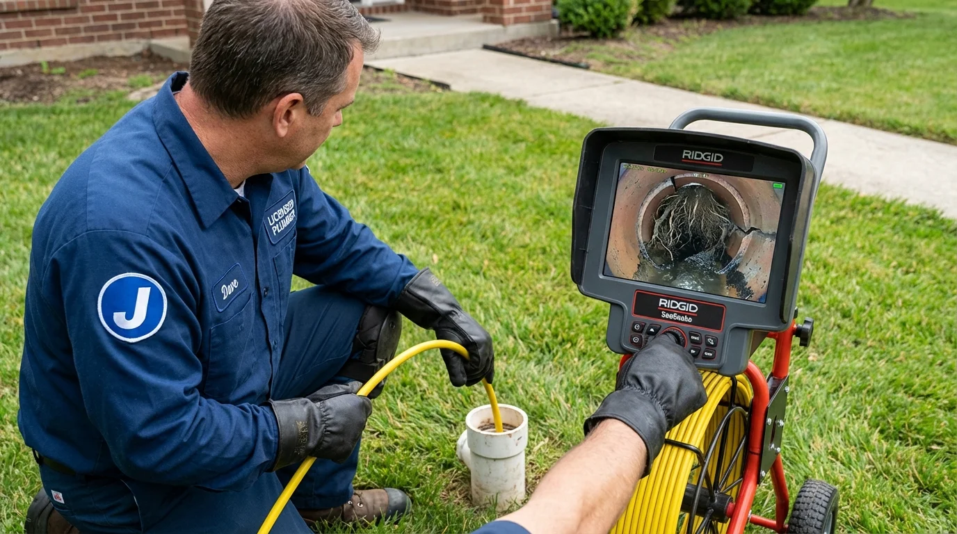 Sewer camera inspection being performed by Johns Plumbing LLC in Whitinsville